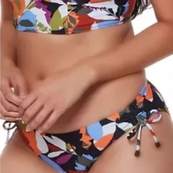 Bar Ill OLIVE MULTI Printed Side-Shirred Hipster Bikini Swim Bottom Size Medium - Picture 4 of 10